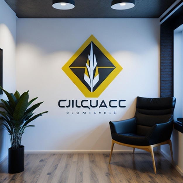 Logo mockup on office wall