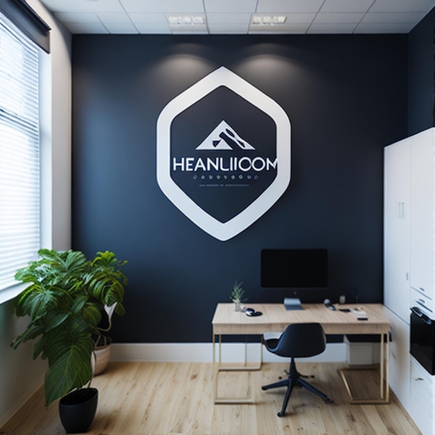 Logo mockup on office wall