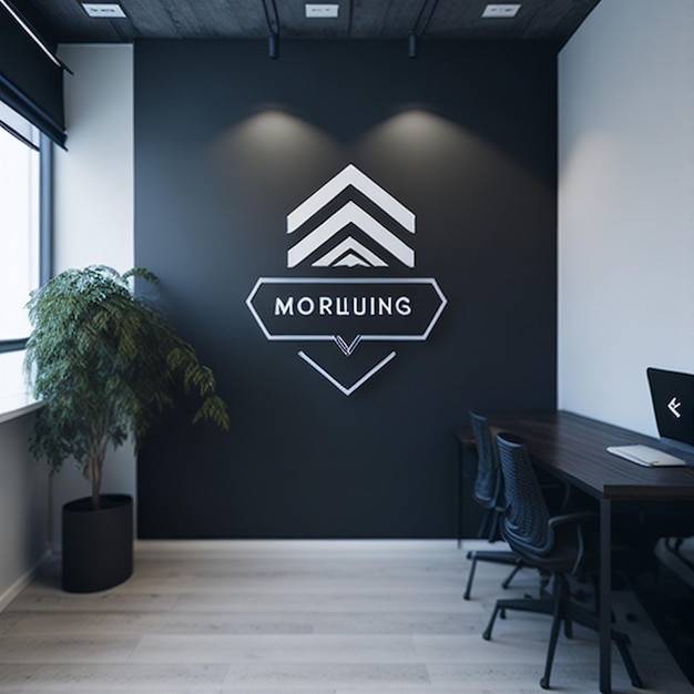 Logo mockup on office wall