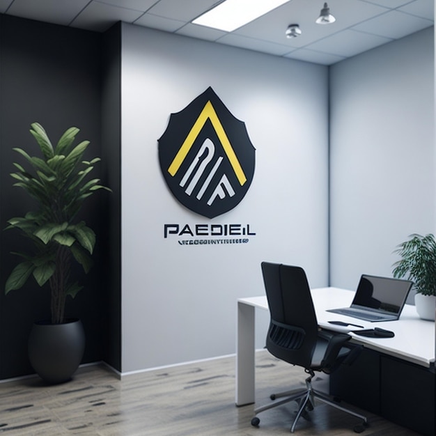 Logo mockup on office wall