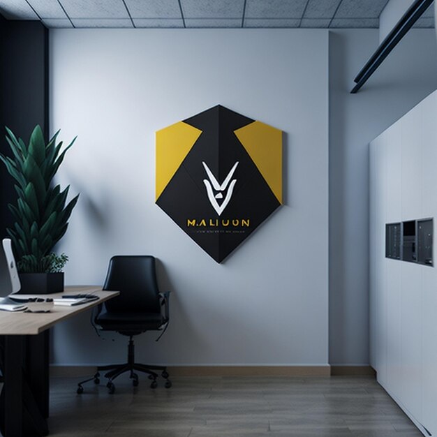 Logo mockup on office wall