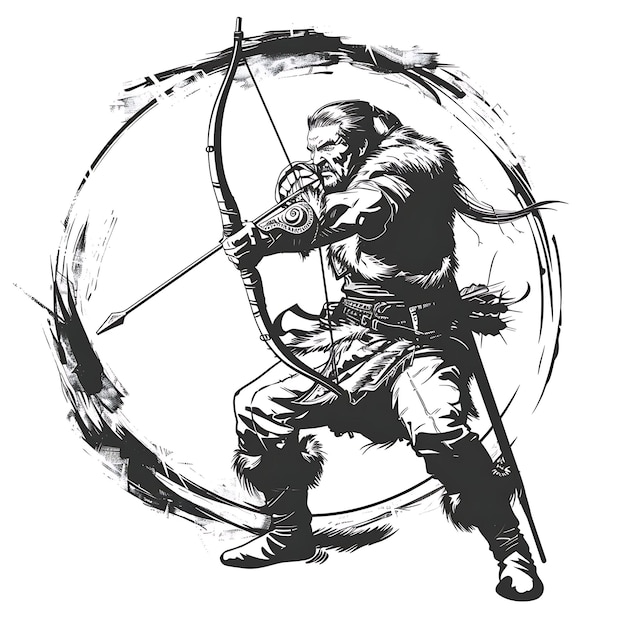 Logo Mongol Warrior With a Composite Bow a Fierce Expression in a Tshirt Tattoo Collage Design Art