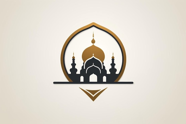 Foto un logo per una moschea con una moschea in alto.