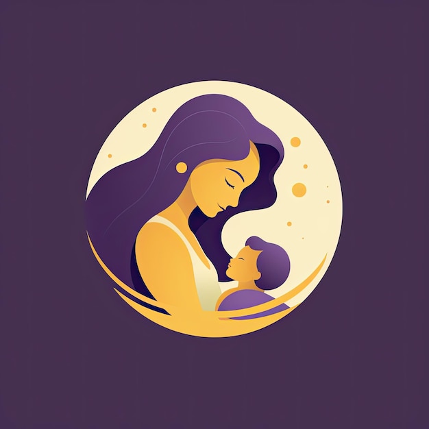 Photo logo mother and baby minimalist style flat illustration in orange and purple colours