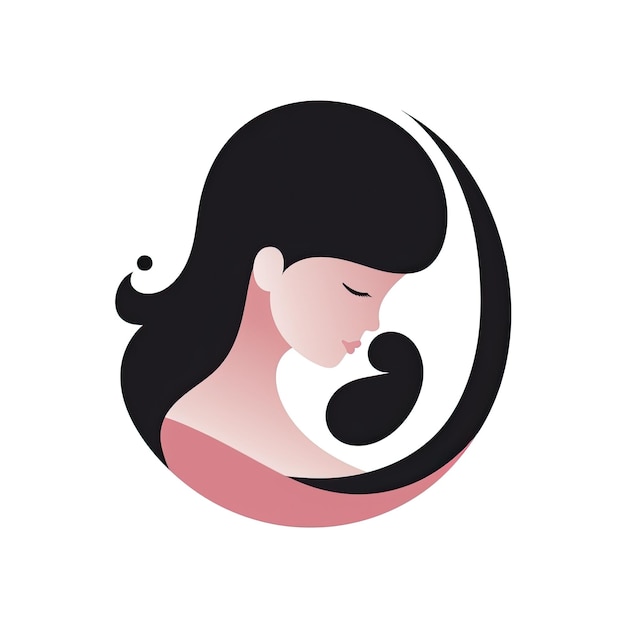 Logo mother and baby minimalist style flat illustration in pink and black colours