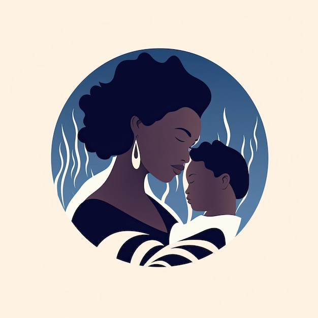 ロゴの母親と赤ちゃんのミニマリスト スタイルのイラスト フラット