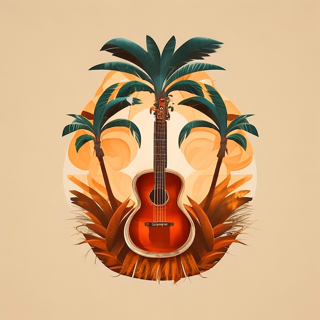 logo for a music group incorporating elements of a palm tree guitar and piano tshart design