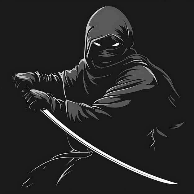 Logo Ninja With a Kusarigama a Focused Expression in a Stealth Po Tshirt Tattoo Collage Design Art