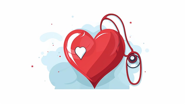 Фото Логотип красного сердца с медсестринской шапкой на верхнем стетоскопе на белом фоне