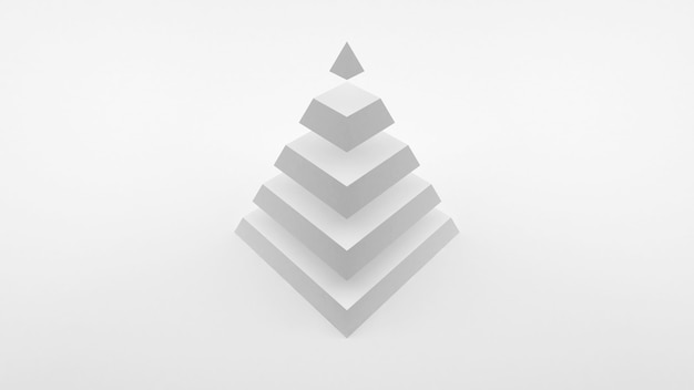 Logo op een witte achtergrond witte piramide bestaande uit gelijke horizontale delen. 3D-rendering.