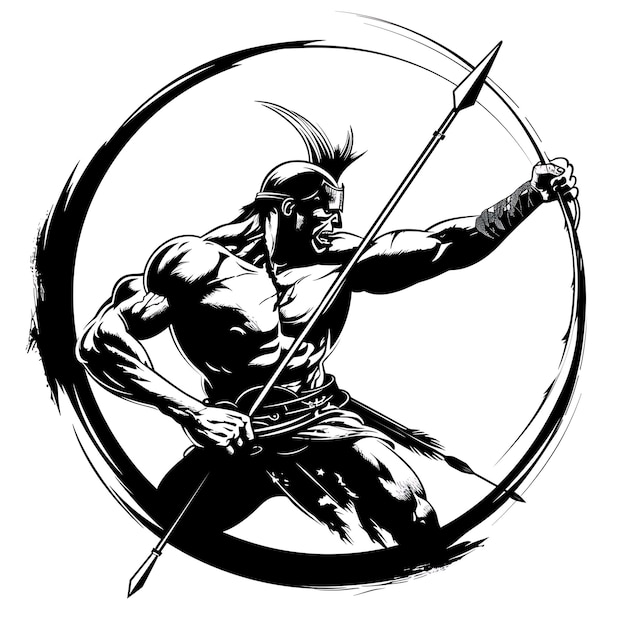 Logo Pict Warrior With a Spear een gefocuste uitdrukking in een Battle P Tshirt Tattoo Collage Design Art