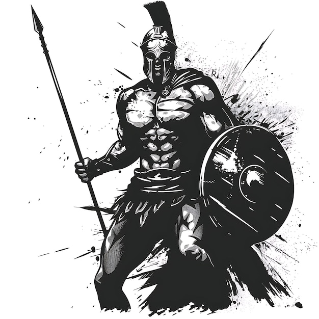 Logo Pict Warrior With a Spear a Focused Expression in a Battle P Tshirt Tattoo Collage Design Art