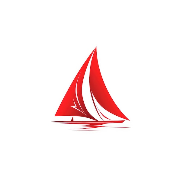 logo of red Brig with scarlet sails among sea waves on white background