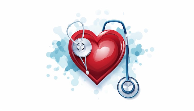 Logo of red heart with nursing cap on top stethoscope around white background
