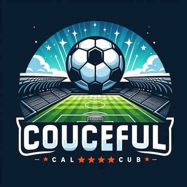 축구 공과 축구 팀의 로고가 있는 축구 경기의 로고