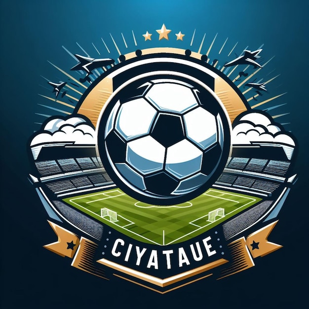 a logo for a soccer game with a soccer ball and a logo for the soccer team