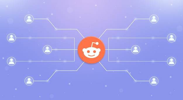 Logo of the social network reddit with a united system of users around 3d