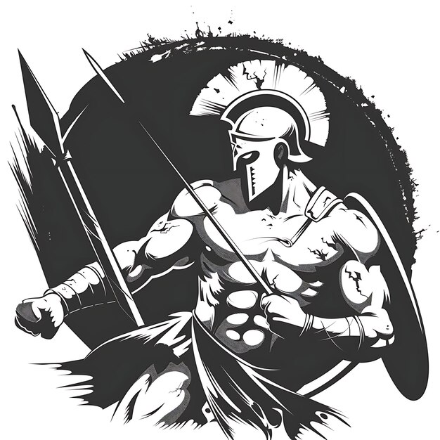 Logo Spartan Wielding a Spear With a Fierce Expression in a Charg Tshirt Tattoo Collage Design Art