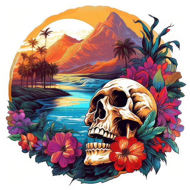 Logo sticker emblem paradise art with skull summer design