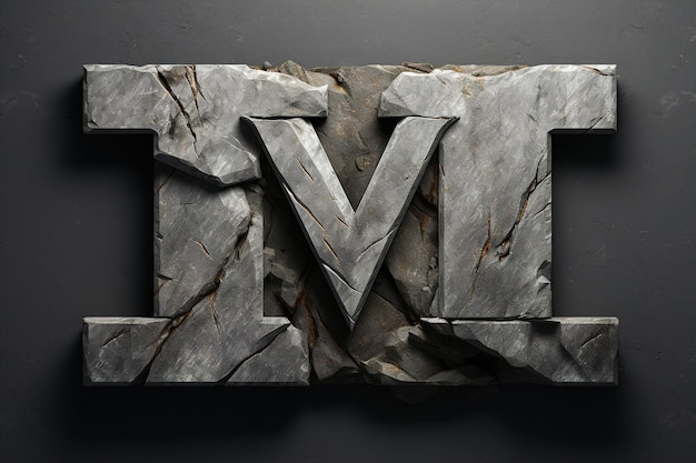 Фото Логотип каменная буква алфавит m на сером фоне естественная типография логотип минимализм