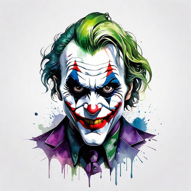 Photo logo style watercolor joker face logo facing forward monochrome background generated by ai