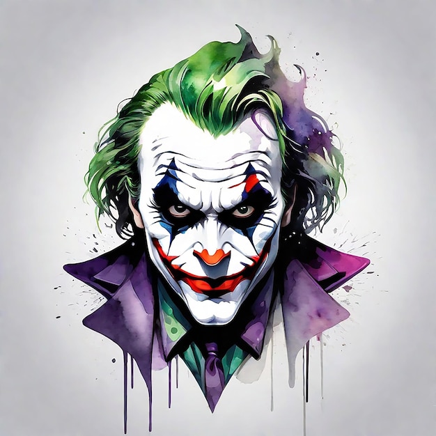 Photo logo style watercolor joker face logo facing forward monochrome background generated by ai