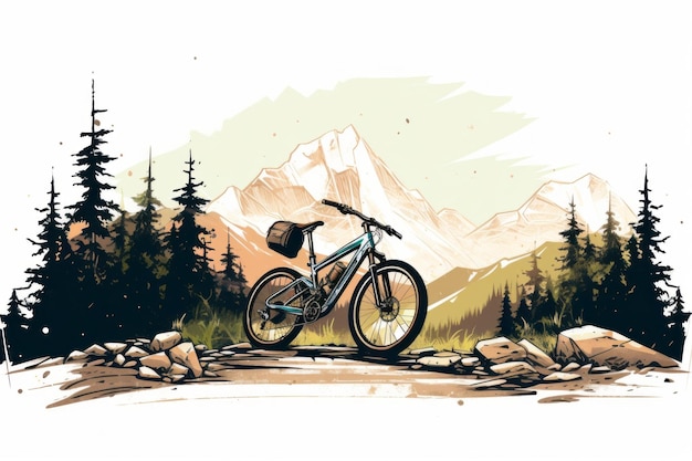 Logo tekening van majestueuze bergen met fiets