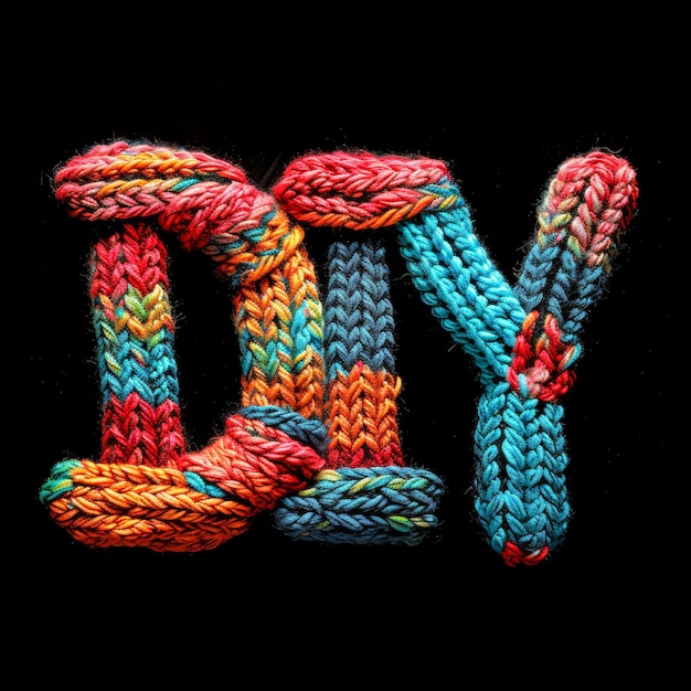 3文字のDIYのロゴ 編み物のスタイルで