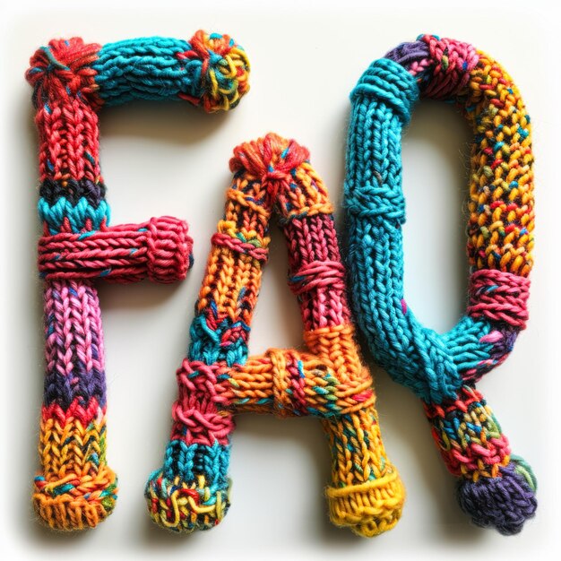 Photo logo of three letters faq in knitted style