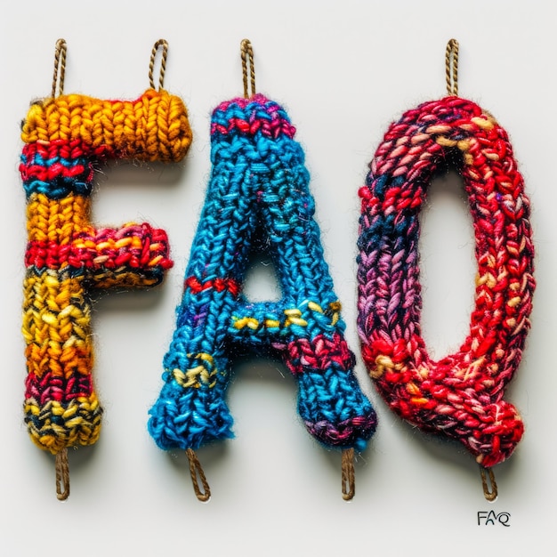 뜨개질 스타일의 세 글자의 FAQ 로고