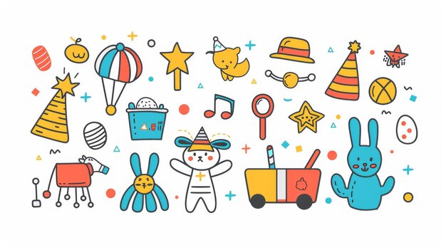 Logo and toys collection for Children39s Day Modern illustration in flat design style