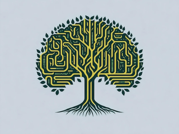 логотип дерева с включенной технологической схемой