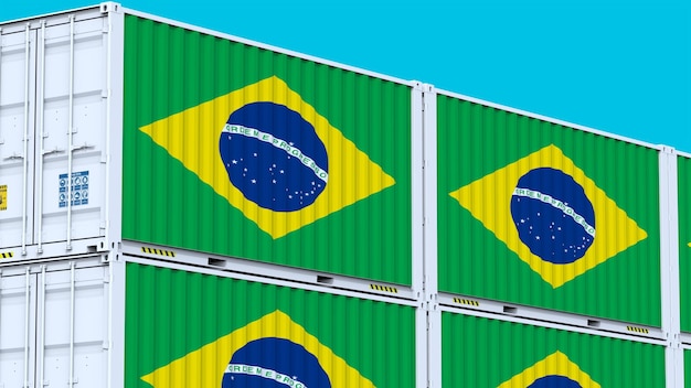 Logo van Brazilië Metalen dozen met een identiteitslogo en een vlag Verschepingscontainers