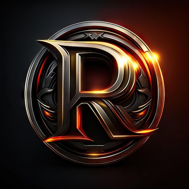 Foto logo van de letter r met gouden en rode details