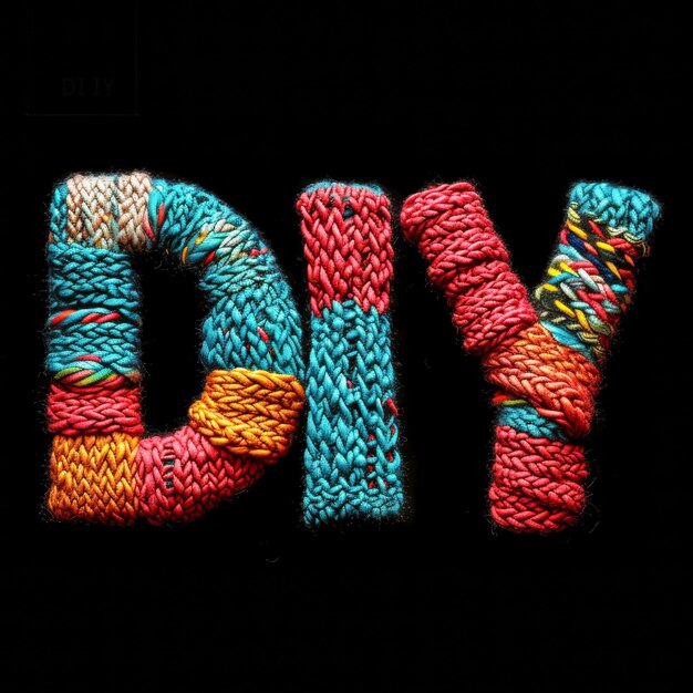Foto logo van drie diy-letters in gebreide style