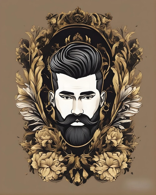 Logo vector illustration barber shop floral