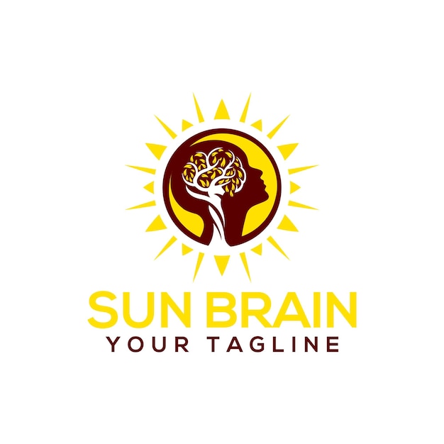 Photo logo vector sun brain tree and human head