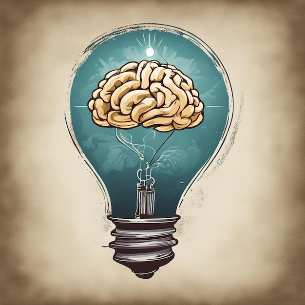 Logo voor een bedrijf waarvan de afbeelding een karveelvormige gloeilamp is met daarin hersenen