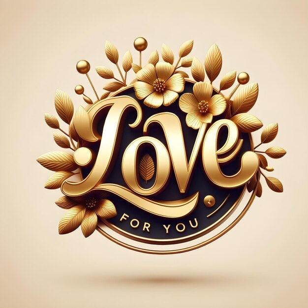 Foto logo voor naam quot love quot 3d goud bloemen slogan quot voor jou quot