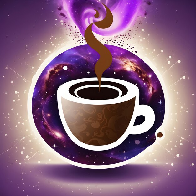 Foto logo in cui una tazza di caffè si trasforma in un fiore in fiore contro uno sfondo cosmico ai generative