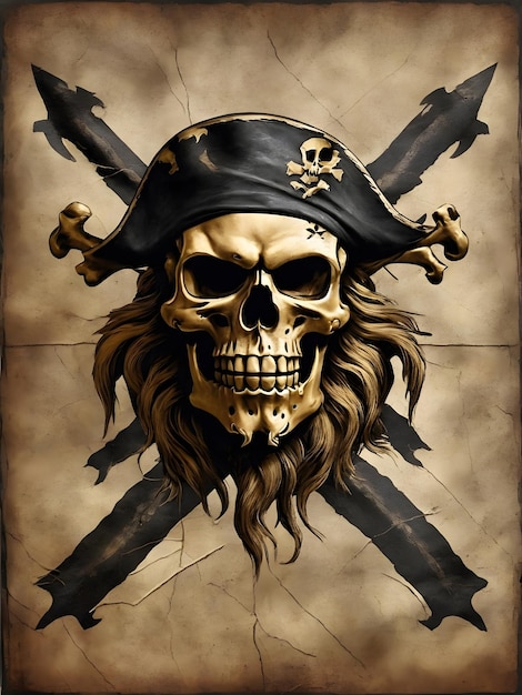 Foto logo in cui il leone è incorporato in una bandiera pirata con teschio e ossa incrociate che incarna il