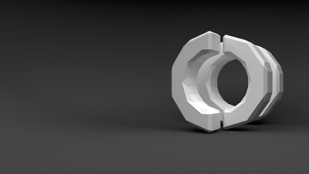 Logo white ring of two halves on gray background. 3d rendering.