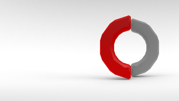 Logo wit-rode ring van twee helften op witte achtergrond. 3D-rendering.