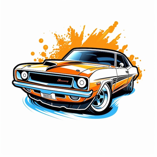 Logo with a muscle car going very fast Sticker car races