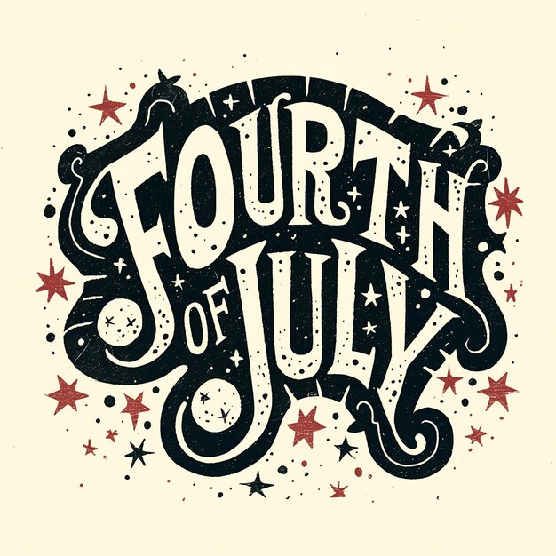 Logo with stars and the words Fourth of July written in cursive