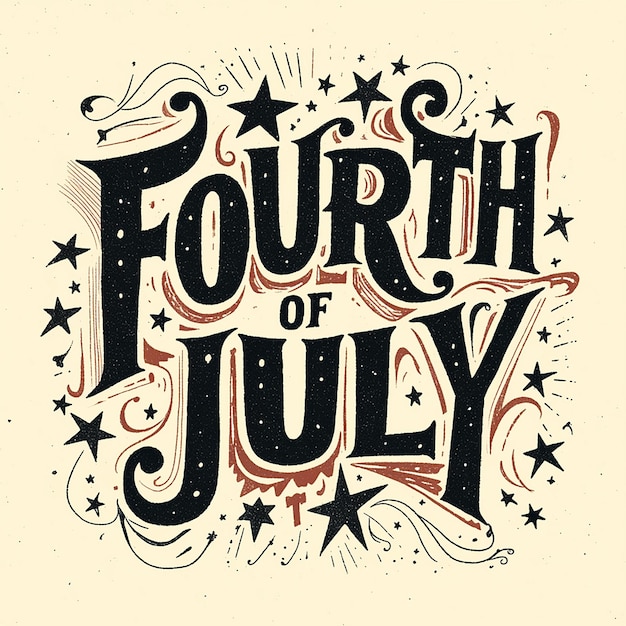 Logo with stars and the words Fourth of July written in cursive