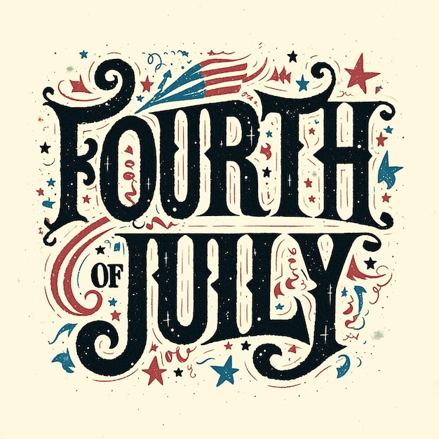 Photo logo with stars and the words fourth of july written in cursive