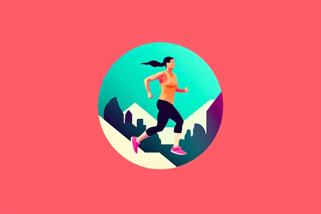 Logotype girl jogging on a colored background the concept of sports a healthy lifestyle generative ai