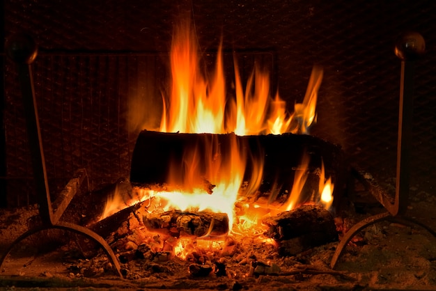 Logs burning in fireplace