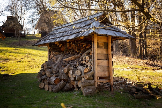 Logs in a storage place for kindling stoves and fires